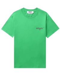 MSGM - Tops ,Groen ,Katoen Groene Katoenen T-Shirt Voor Vrouwen - Lyst