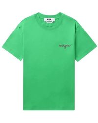 MSGM - Tops ,Groen ,Katoen Groene Katoenen T-Shirt Voor Vrouwen - Lyst