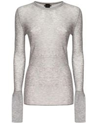 Pinko - Grijze Wollen Blend Trui Met Ronde Hals - Lyst