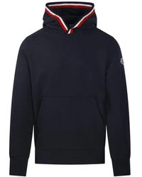 Moncler - Hoodies & Sweatvesten ,Blauw ,Katoen Hooded Sweatshirt Met Gestreepte Bies - Lyst
