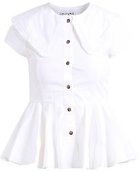 Ganni - Overhemden ,Wit ,Katoen Short Sleeve Shirt - Lyst