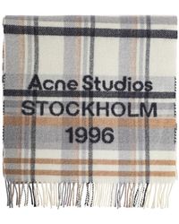 Acne Studios - Accessoires ,Grijs ,Wol Check Logo Sjaal - Lyst