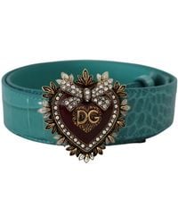 Dolce & Gabbana - Blaues leder goldene herz-schnalle gürtel - Lyst
