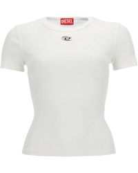 DIESEL - Slim Geribbelde T-Shirt Met Metalen Oval D - Lyst