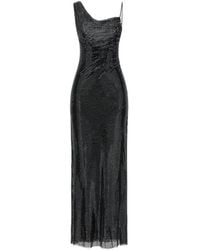 Self-Portrait - Kleedjes ,Zwart ,Polyester Maxi-Jurk Met Strass En Draperie - Lyst