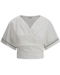 Brunello Cucinelli - Bluse Mit Juwelendetails, V-Ausschnitt - Lyst