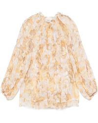 Zimmermann - Bloemenprint Hoge Hals Blouse - Lyst
