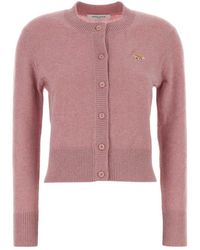 Maison Kitsuné - Truien & Vesten ,Roze ,Wol Baby Fox Lamswol Gebreide Cardigan - Lyst