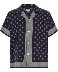 Bode - Overhemden ,Blauw ,Satijn Foyer Diamond Short Sleeve Shirt - Lyst