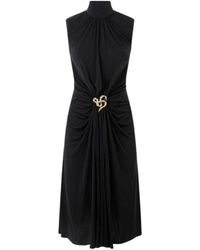 Roberto Cavalli - Kleedjes ,Zwart ,Stijlvolle Gedrapeerde Midi Jurk Met Metallic Detail - Lyst