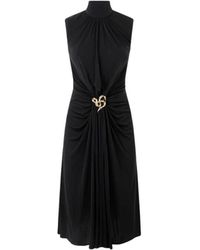 Roberto Cavalli - Kleedjes ,Zwart ,Stijlvolle Gedrapeerde Midi Jurk Met Metallic Detail - Lyst