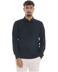 HUGO - Tops ,Blauw ,Wol Lange Mouw Polo Shirt Met Logo - Lyst