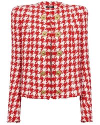 Balmain - Jacke aus Tweed mit Hahnentrittmuster - Lyst