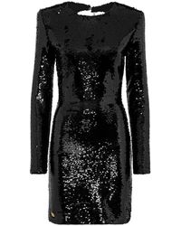 Philipp Plein - Kleedjes ,Zwart ,Polyester Mini Jurk Met Kristallen - Lyst