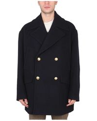 Palm Angels - Jassen ,Blauw ,Wol Double-Breasted Jas Met Borduursel - Lyst