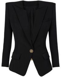 Balmain - Jassen ,Zwart ,Wol Grain De Poudre Jas Met 1 Knoop - Lyst