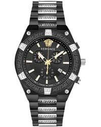 Versace - Armbanduhr sporty greca chronograph schwarz, silber 46 mm veso01022 - Lyst