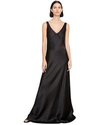 Vince - Kleedjes ,Zwart ,Satijn Satijnen Maxi Slipdress Met V-Hals - Lyst