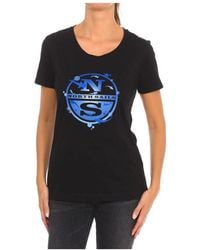North Sails - Tops ,Zwart ,Katoen T-Shirt Met Korte Mouwen En Geribbelde Halslijn - Lyst