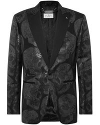 Philipp Plein - Jassen ,Zwart ,Polyester Jacquard Lord Fit Blazer All Over Skull - Lyst