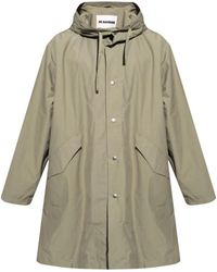 Jil Sander - Jassen ,Groen ,Katoen Hooded Coat - Lyst