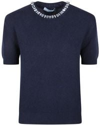 Prada - Truien & Vesten ,Blauw ,Wol Wollen Trui Met Ronde Hals Van Kasjmier - Lyst