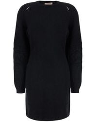 Twinset - Kleedjes ,Zwart ,Zwarte Jurk Met Elegante Details En Tech Fabric - Lyst