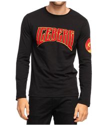 Iceberg - Tops ,Zwart ,Katoen Zwart Katoenen T-Shirt - Lyst