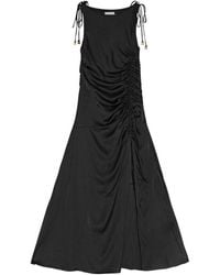 Ganni - Schwarzes Satin Kleid Mit Schleifendetail - Lyst