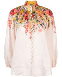 Zimmermann - Camisa estampada de flores con cuello alto - Lyst