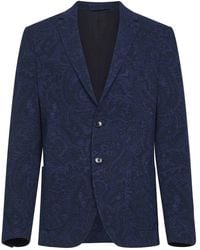 Etro - Jassen ,Blauw ,Katoen Enkelrijige Stretch Jas Van Katoenmix Met Paisley Motief - Lyst