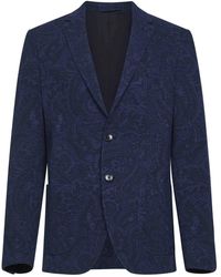 Etro - Jassen ,Blauw ,Katoen Enkelrijige Stretch Jas Van Katoenmix Met Paisley Motief - Lyst