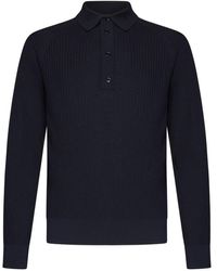 Brioni - Blauer Woll-Poloshirt Mit Langen Ärmeln - Lyst