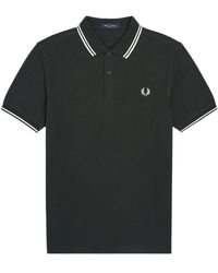 Fred Perry - Tops ,Groen ,Katoen Groen Poloshirt Met Dubbele Streep - Lyst