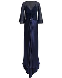 Alberta Ferretti - Lange Satijnen Jurk Met Cape - Lyst
