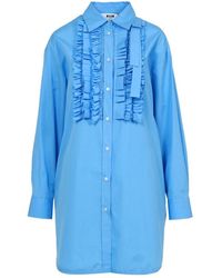 MSGM - Kleedjes ,Blauw ,Katoen Lichtblauwe Gerimpelde Katoenen Overhemd - Lyst