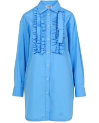 MSGM - Kleedjes ,Blauw ,Katoen Lichtblauwe Gerimpelde Katoenen Overhemd - Lyst