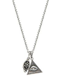 Nialaya Men's Silver Necklace With Eye Of Ra Triangle And Hamsa Hand Pendant - Grijs