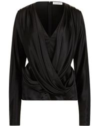 Nina Ricci - Zwart Gedrapeerd V-Hals Satijn - Lyst