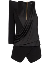 Balmain - Overhemden ,Zwart ,Leer Asymmetrische Jurk Met Gestructureerde Schouder - Lyst