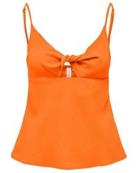 ONLY - Tops ,Oranje ,Polyester Mouwloze Polyester Top - Lyst