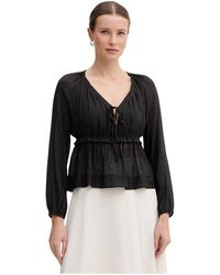 GAUDI - Overhemden ,Zwart ,V-Hals Strikblouse - Lyst