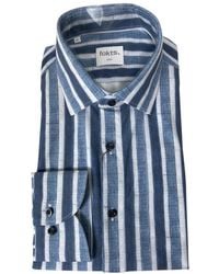 fakts - Overhemden ,Blauw ,Blauw Gestreept Slim Fit Overhemd - Lyst
