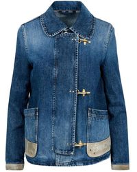 Fay - Jassen ,Blauw ,Denim Denim Kraag Jas Met Zakken - Lyst