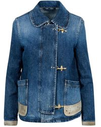 Fay - Denim kragen jacke lange ärmel taschen - Lyst