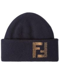 Fendi - Accessoires ,Blauw ,Wol Beanie - Lyst