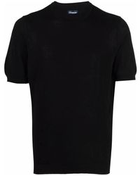 Drumohr - Maglia nera in cotone a maglia fine con girocollo - Lyst