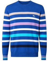 Harmont & Blaine - Truien & Vesten ,Blauw ,Katoen Ronde Hals Trui Met 3D Strepen - Lyst