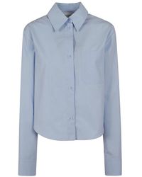 Max Mara - Overhemden ,Blauw ,Katoen Camicia Plissè Dietro Ceppo - Lyst