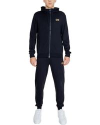 EA7 - Tuta in cotone nero collezione autunno/inverno - Lyst